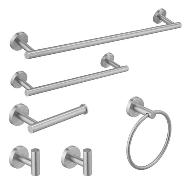 BWE 6-Piece Bath Hardware Set with Towel Ring Toilet Paper Holder Towel Hook Towel Bar Included Wall Mount in Brushed Nickel