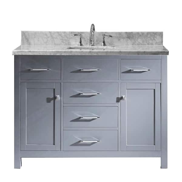 Virtu USA Caroline 48 in. W x 22 in. D x 34 in. H Single Sink Bath Vanity in Gray with Marble Top