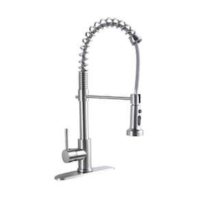 21 in. Commercial Single Handle Pull Out Sprayer Kitchen Faucet Deckplate Included in Brushed Nickel