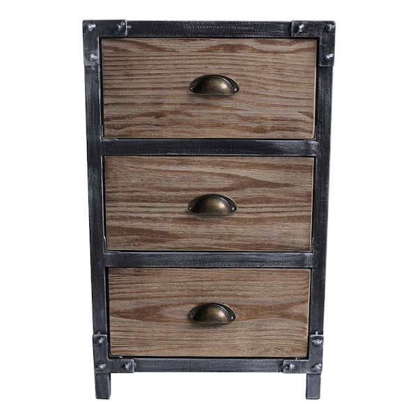 Armen Living Nyx Industrial Grey 3-Drawer End Table