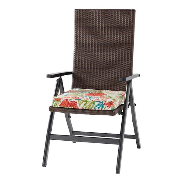 Wicker Outdoor PE Foldable Reclining Chair with Breeze Floral Seat Cushion