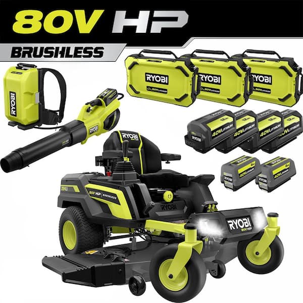 RYOBI 54 in. 80-Volt HP Brushless Battery Electric Cordless Zero Turn Mower, Blower, Backpack Battery - Batteries and Chargers