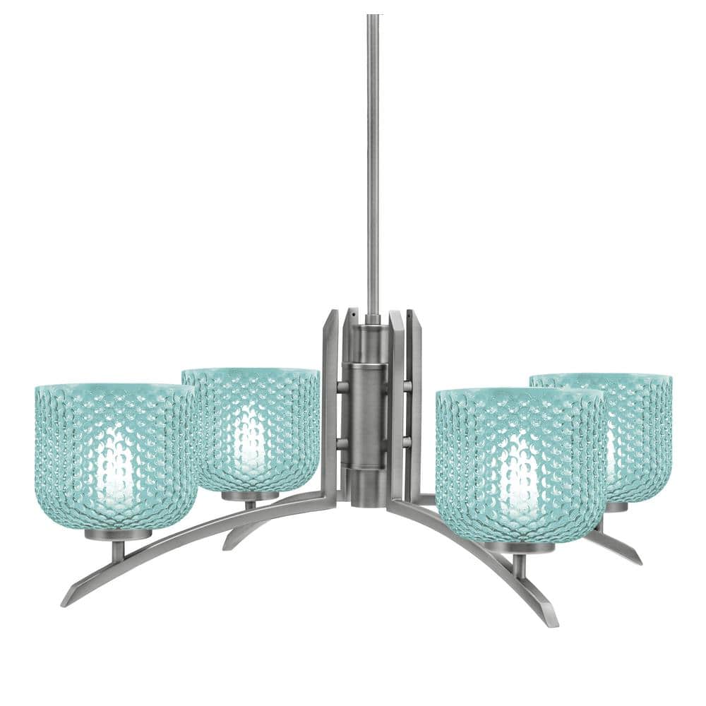 Siena 27.5 in. 4-Light Graphite Chandelier with 6 in. Turquoise Textured Gl