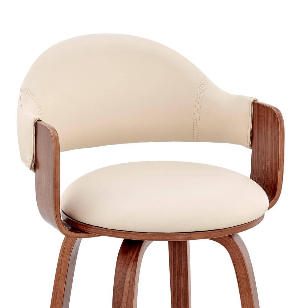 Daxton 26" Cream Faux Leather and Walnut Wood Swivel Bar Stool