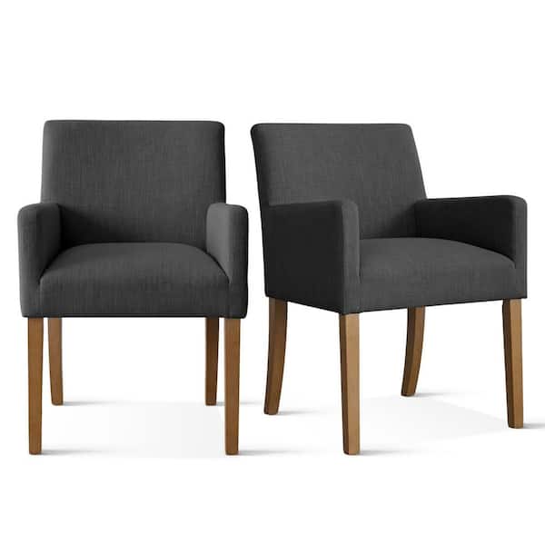 LAOTIES Black Linen Upholstered Armchair(Set of 2)
