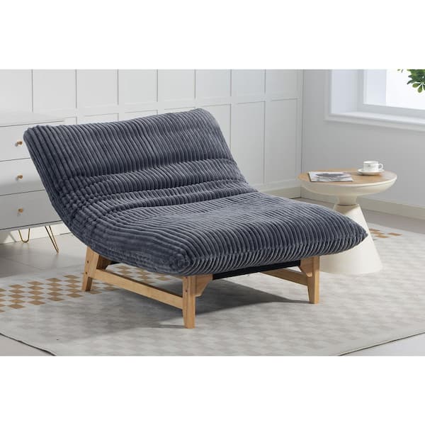 Modern Dark Grey Corduroy Fabric Bean Bag Chair Accent Chair with Wood Base