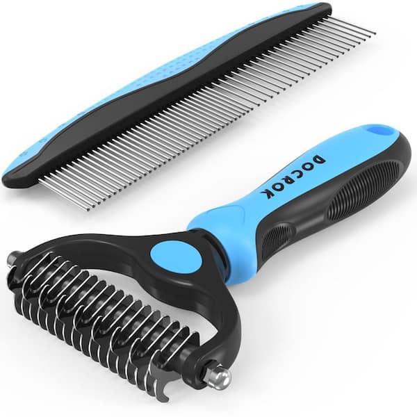 Aoibox Pet Grooming Brush and Metal Comb Combo Tool for Long matted Haired Pets in Blue