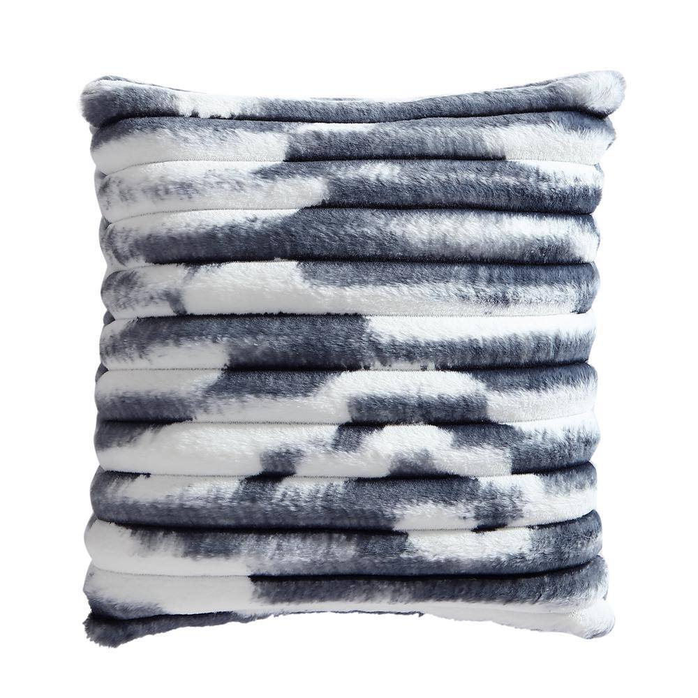 French Ribbed Blue 18" Plush Faux Fur Decorative Pillow