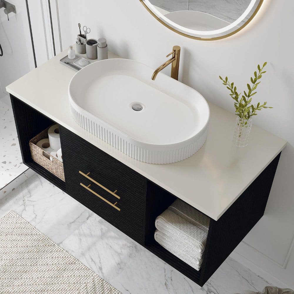 39.4 in. Floating Black Bath Vanity with White Ceramic Sink Top price history on PriceWatchPro