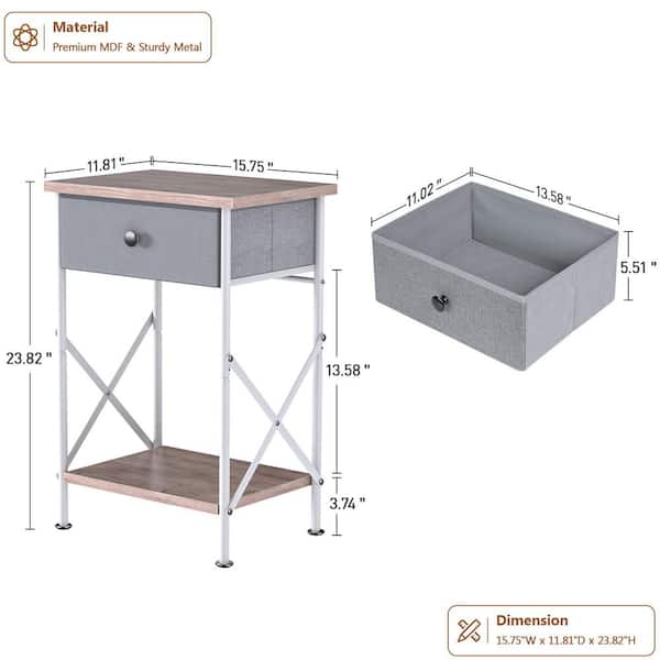 Nightstand with Storage, Bedside Table with Fabric Drawer and  Open Shelf for Small Bedrooms, White End Table