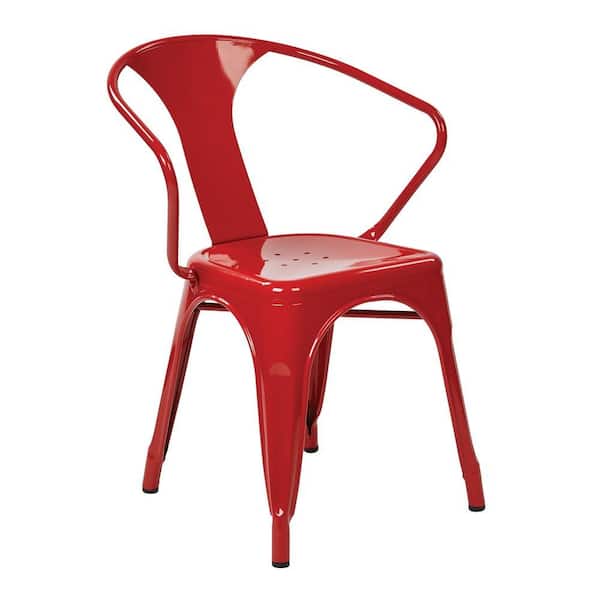 OSP Home Furnishings Patterson Red Metal Arm Chair (Set of 4)