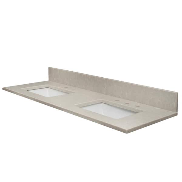 MarCraft Vista 61 in. W x 22 in. D Quartz Double Rectangle Basin Vanity Top in Allura with White Basin