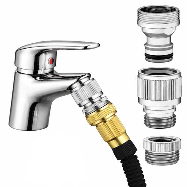 Chrome-Plated Brass Faucet-to-Hose Quick Connector Adapter with 8 Plastic Faucet Size Adapters