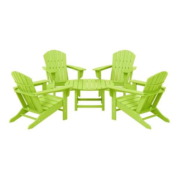 Altura Fade Resistant HDPE Plastic Lime 5-Piece Adirondack Chair Outdoor Patio Conversation Set, Round Coffee Table