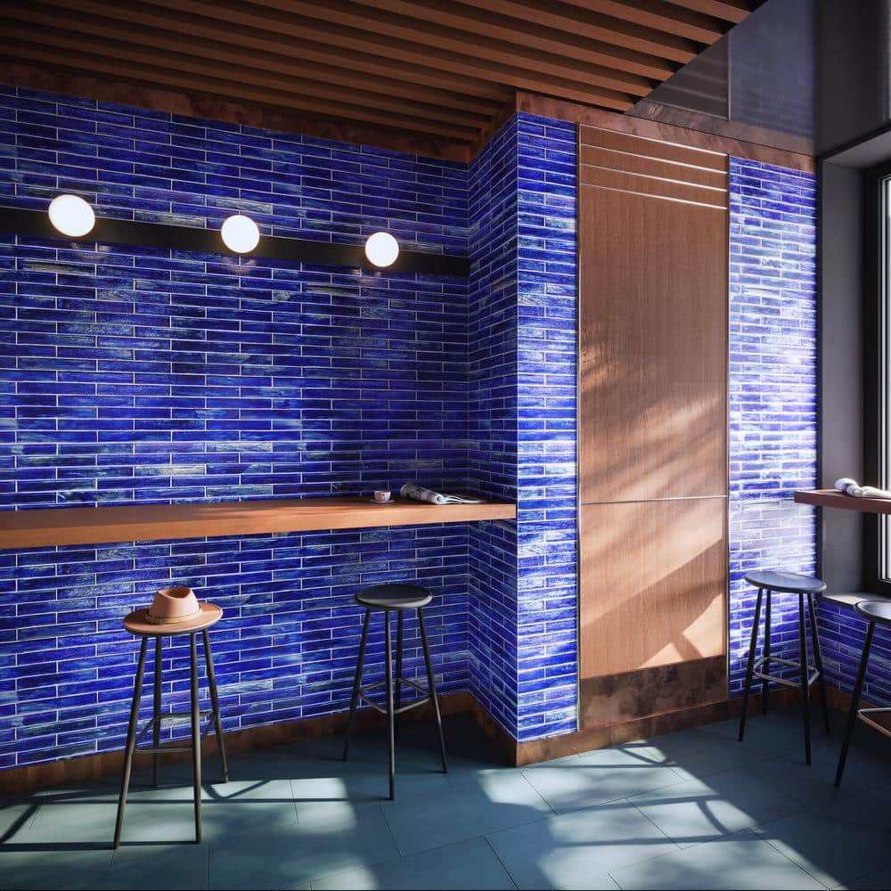 Apollo Brick Polished Blue Glass Subway Wall Tile