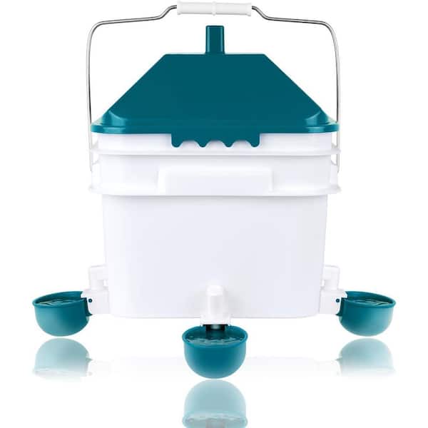 N/A 2 Gal. Automatic Chicken Waterer with 4 Cups Blue Food-Grade PP Hanging System for Poultry Ducks Quails