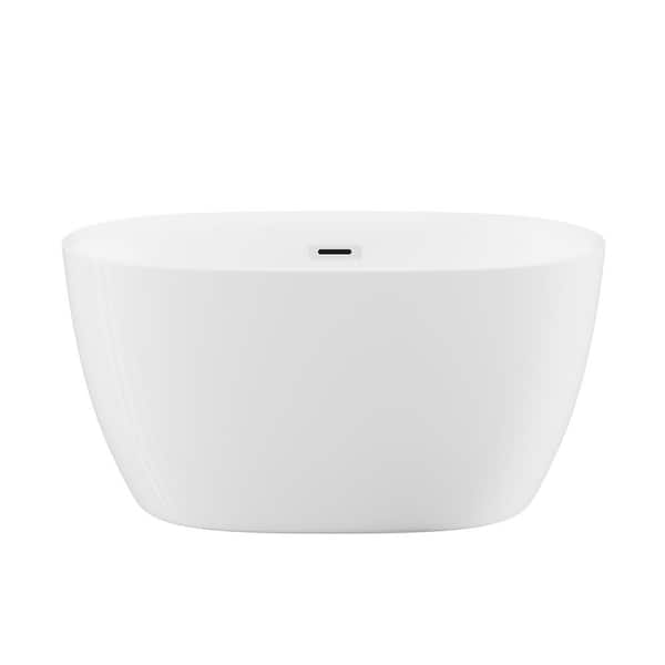 47in.x28in. Oval Shape Acrylic Freestanding Soaking Bathtubs in Gloss White with Chrome Overflow and Pop Up Drain