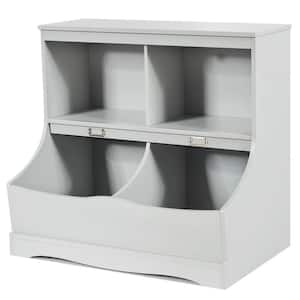 2-Shelf Grey Wooden Kids Multi-Functional Bookcase Floor Toy Storage Display