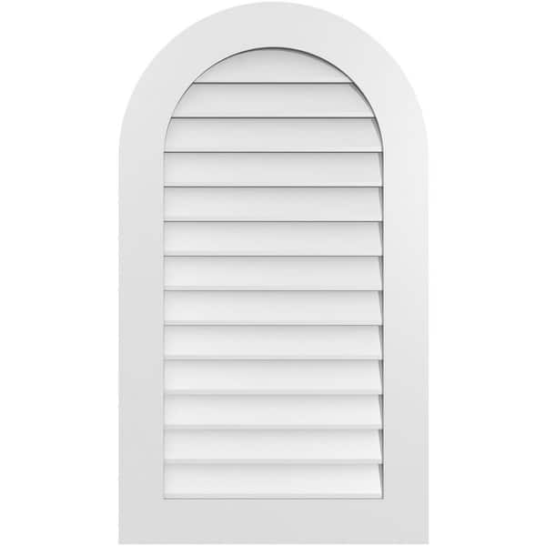 Ekena Millwork 24 in. x 42 in. Round Top White PVC Paintable Gable Louver Vent Non-Functional