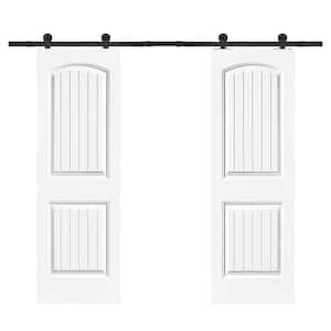 36 in. x 80 in. Camber Top in White Primed Composite MDF 2-Split Sliding Barn Door with Hardware Kit