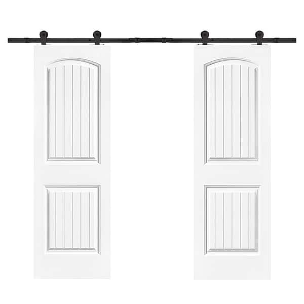 CALHOME 36 in. x 80 in. Camber Top in White Stained Composite MDF Split Sliding Barn Door with Hardware Kit