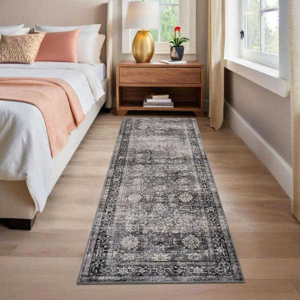 2 ft. x 6 ft. Green Camel Indoor Decorative Rug Antique Floral Carpet Ultra-Thin Washable for Bedroom Kitchen Area Rug