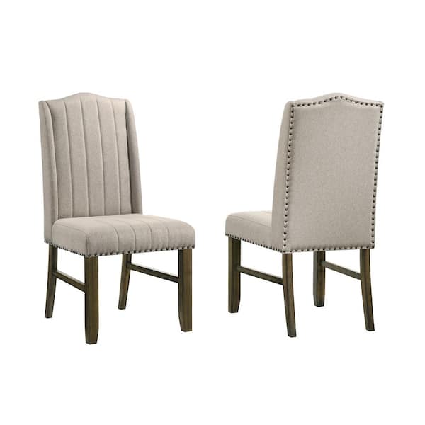 Best Quality Furniture Halo Beige Fabric Antique Color Wood Upholstered Dining Chairs (Set of 2)