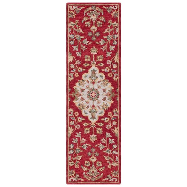 Blossom 2 ft. x 8 ft. Red/Ivory Floral Border Runner Rug