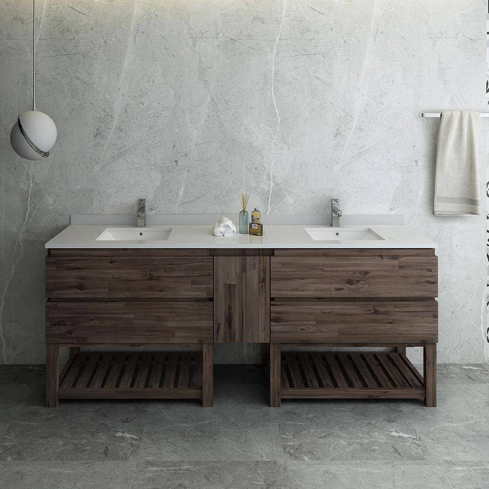 Acacia Wood 82" Double Sink Freestanding Bathroom Vanity
