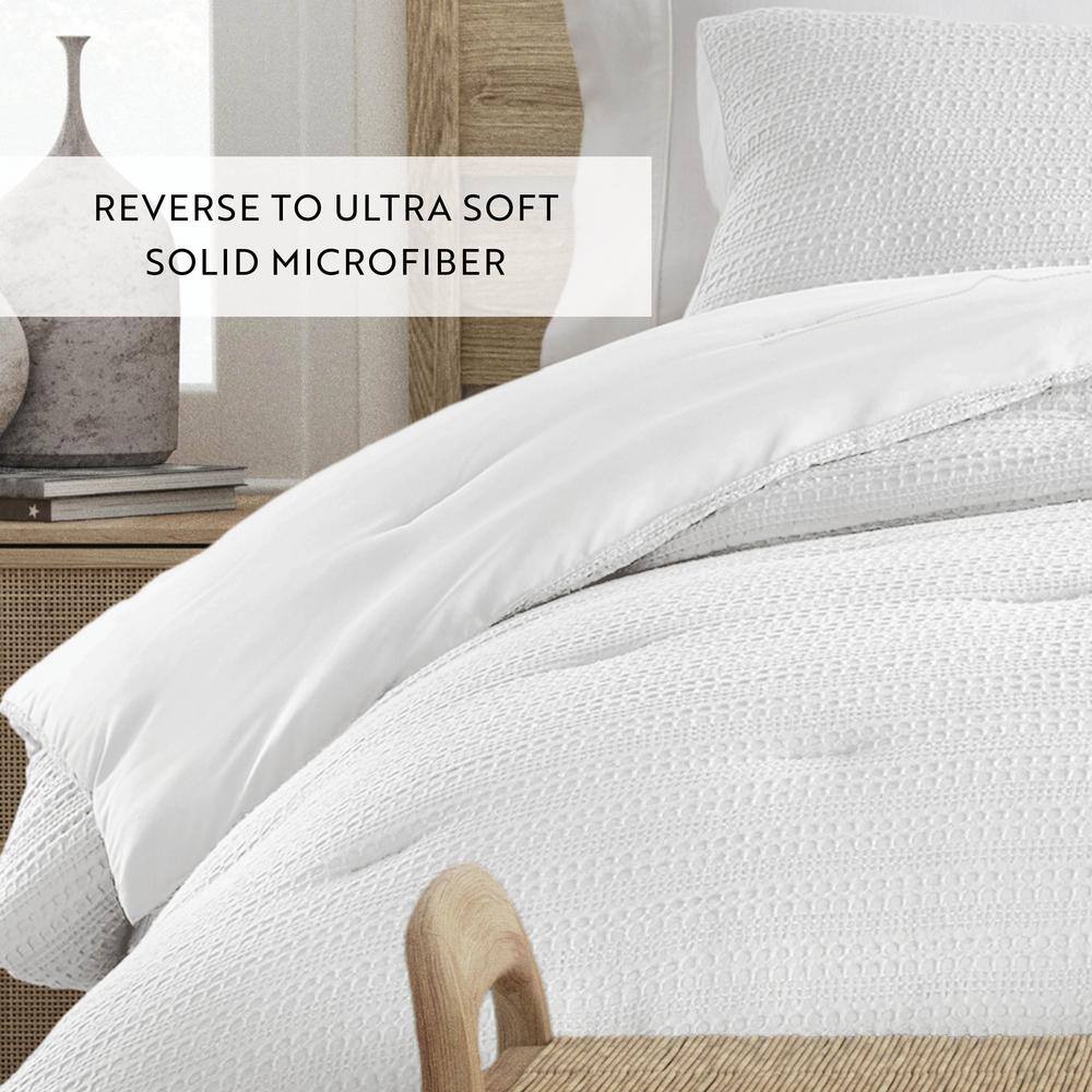 Twin White Organic Down Alternative Waffle Weave Comforter Set