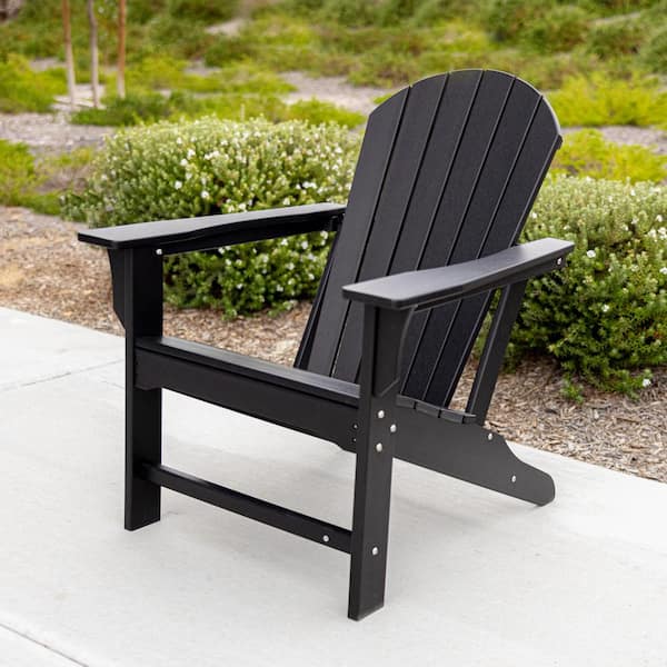 LuXeo Hampton Black Outdoor Patio Plastic Adirondack Chair LUX