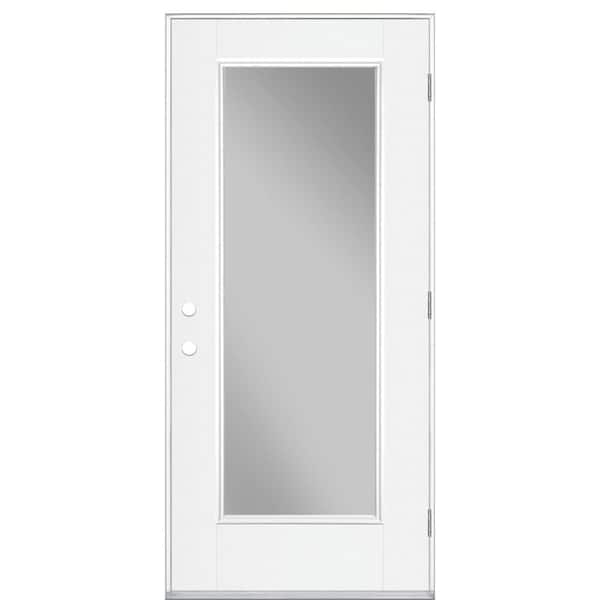 Masonite 32 in. x 80 in. Full Lite Left Hand Outswing Primed Smooth Impact Fiberglass Prehung Front Exterior Door No Brickmold