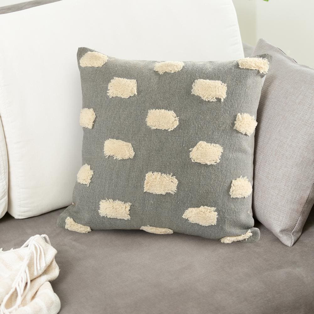 Zeal 20" Gray and White Cotton Decorative Pillow
