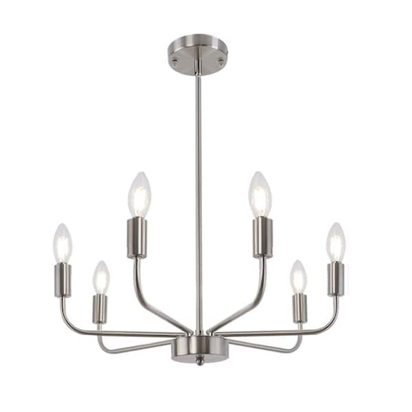 Unbranded 6-Light Nickel Classic Modern Simple Farmhouse Chandelier for Dining Room Bedroom Livinig Room Foyer