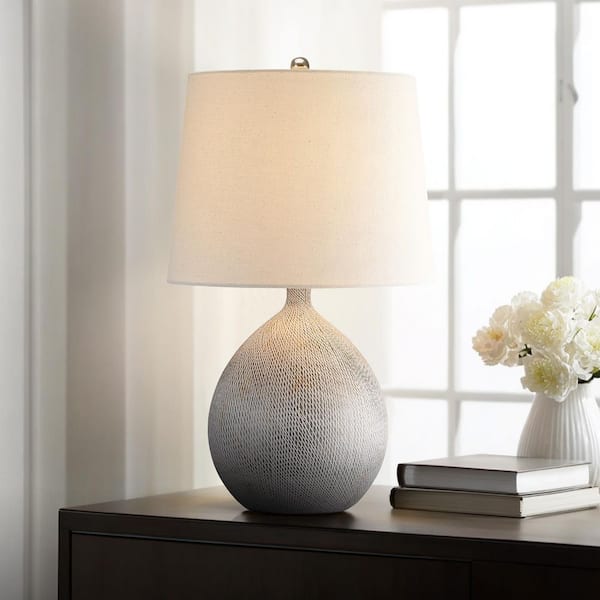 22 in. 3-Way Gray Ceramic Table Lamp with Hardback Shade
