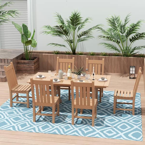 WESTIN OUTDOOR Hayes Teak 7-Piece HDPE Plastic Outdoor Dining Set with Side Chairs