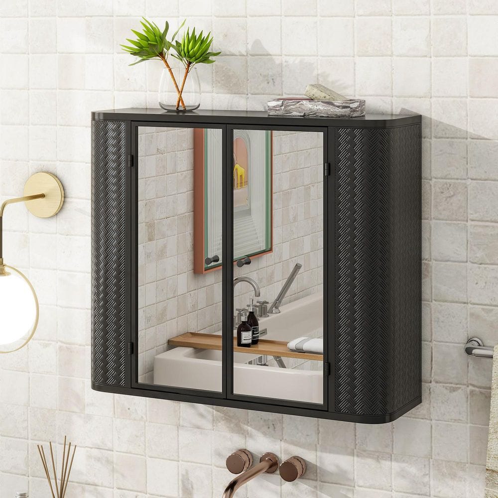 27.5 in. W x 23.6 in. H Rectangular Metal Surface Mounted Medicine Cabinet with Mirror in Black price history on PriceWatchPro