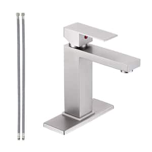 Single Handle Single Hole Bathroom Faucet with Deck plate Included in Brushed Nickel