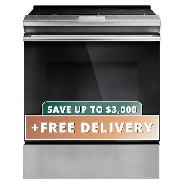 30 in. 5 Burner Element Slide-In Smart Induction Electric Range with Self-Cleaning Convection Oven in Platinum Glass