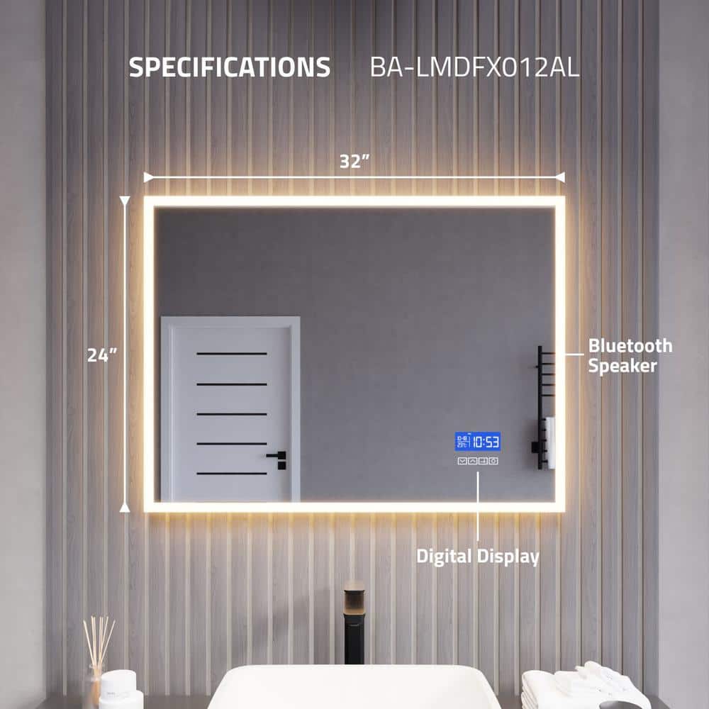Rectangular Frameless LED Bathroom Vanity Mirror with Defogger