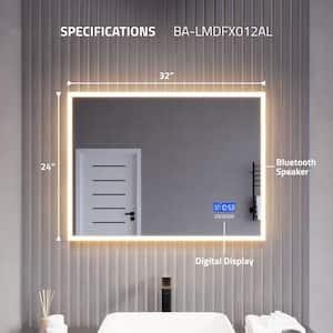 32 in. W x 24 in. H Large Rectangular Frameless LED Light Wall Mounted Magnifying Bathroom Vanity Mirror with Defogger