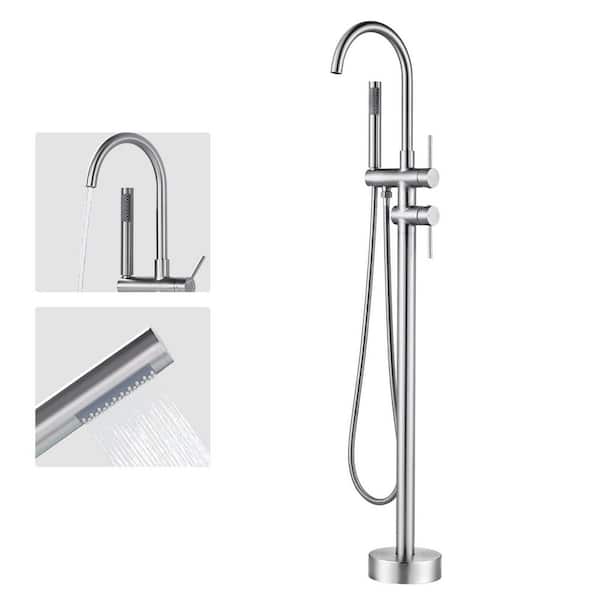 VEVETTA 2-Handle Freestanding Tub Faucet with Hand Shower in. Brushed Nickel