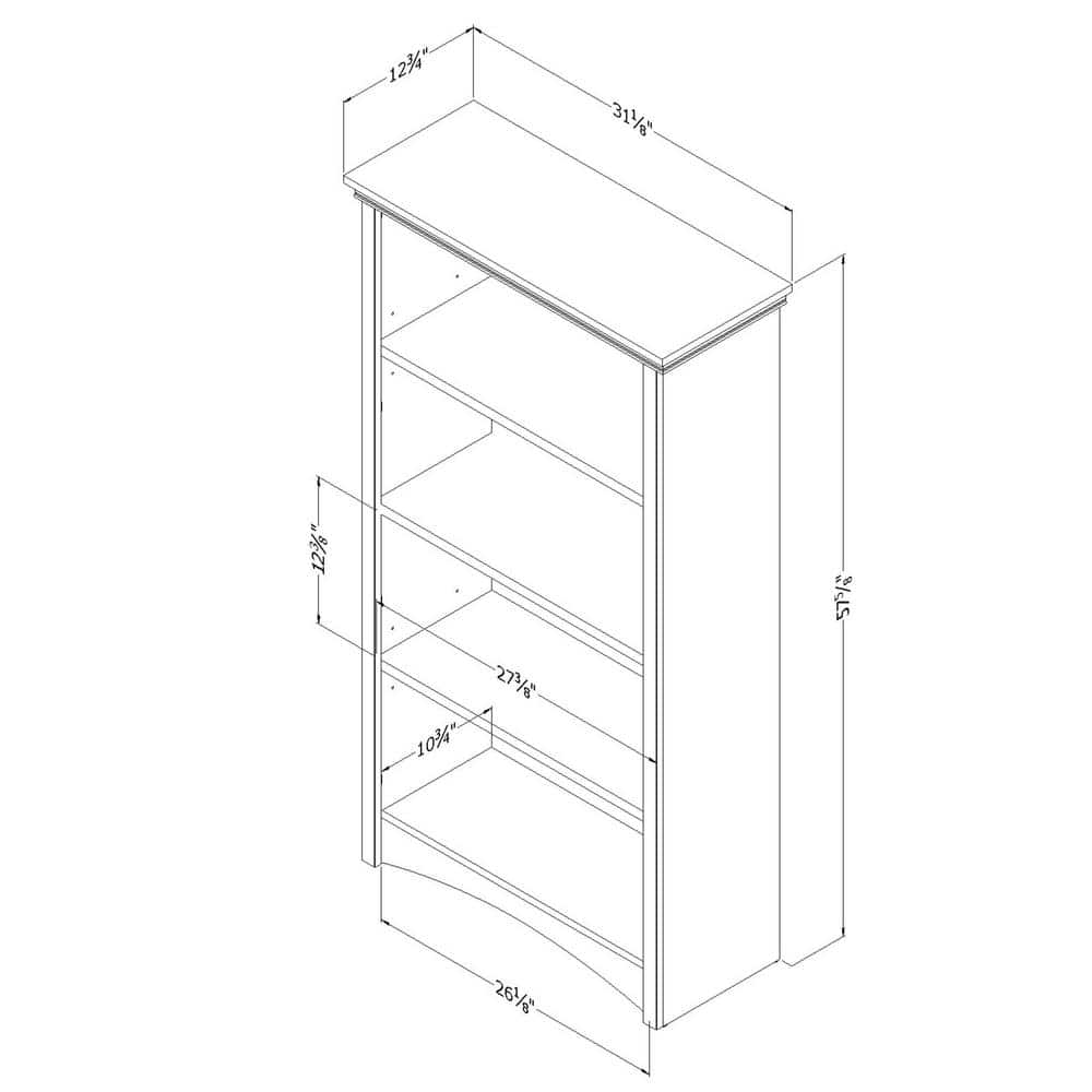 Pure White Adjustable 4-Shelf Wood Bookcase