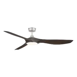 Marlon 66 in. Integrated LED Indoor Brushed Nickel Ceiling Fan with Light and Remote Control