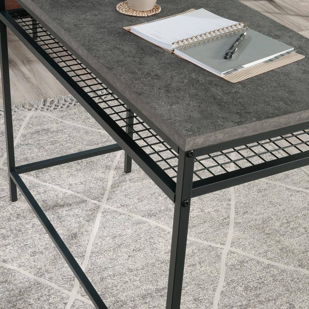 Slate Gray Wood and Metal Writing Desk with Storage