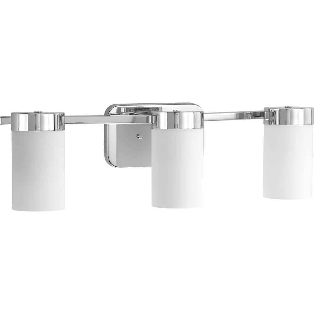 Polished Chrome 3-Light Bath Vanity with Etched White Glass Shades