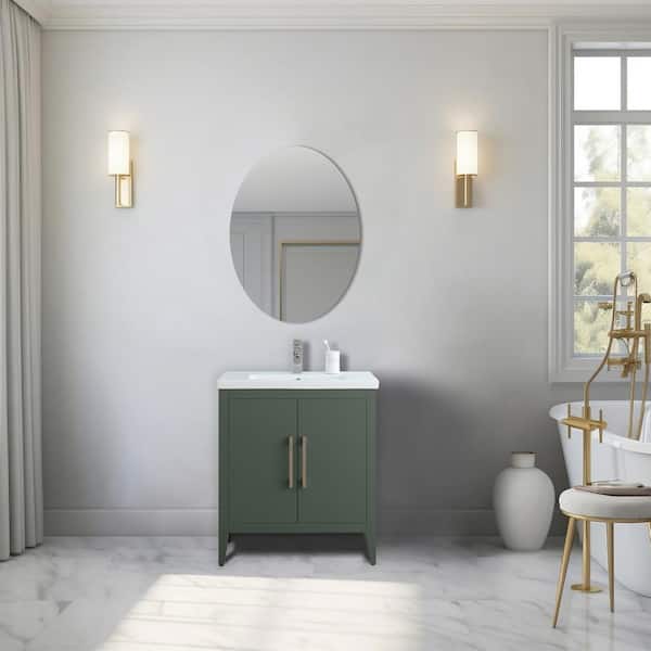 Vanity Art 30 in. W x 18.5 in D x 34 in. H Single Sink Bathroom Vanity Cabinet in Vintage Green with Ceramic Top