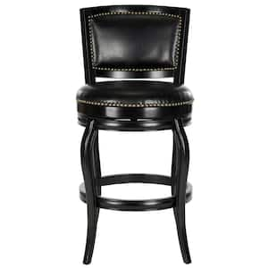 Pasquale 29 in. Black Wood Swivel Cushioned Bar Stool