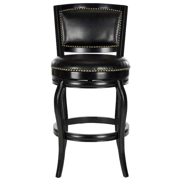 SAFAVIEH Pasquale 29 in. Black Wood Swivel Cushioned Bar Stool