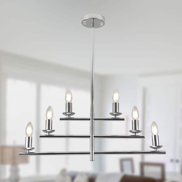 Oaks Aura Marcello 6-Light Chrome Chandelier with Rotatable Arms, Adjustable Modern Art Deco Pendant Light for Kitchen Island